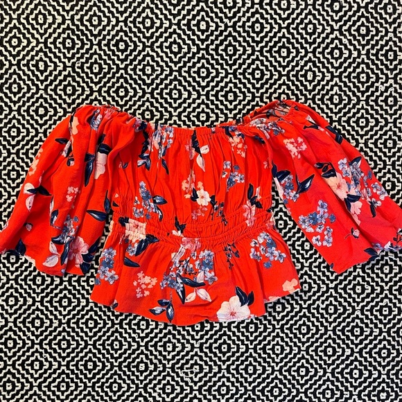 Cupcakes and Cashmere Red Smocked Off The Shoulder Top - Picture 2 of 7